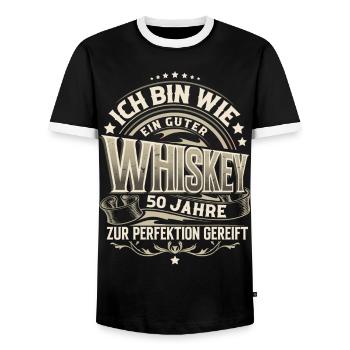 50.Geburtstag Whiskey Whisky - Männer Kontrast-T-Shirt - Schwarz/Weiß - Vorne - AI Model Female 172 light (172cm) & AI Model Male 178 light (178cm)