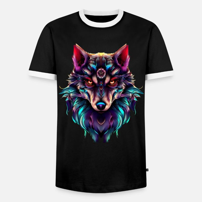 Wolfskopf Synthwave Wolf - Männer Kontrast-T-Shirt - Schwarz/Weiß