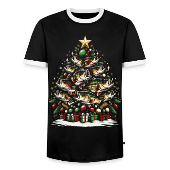 Arbre de Noël de pêche à la perche - T-shirt contrasté Homme - noir/blanc - Devant - AI Model Female 172 light (172cm) & AI Model Male 178 light (178cm)