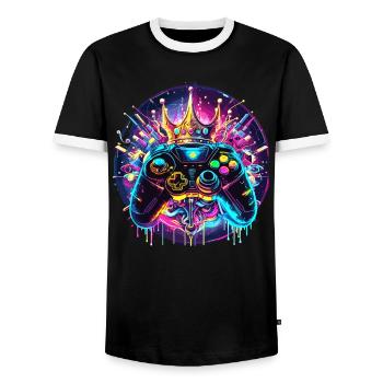 Synthwave Gamer Controller with Crown - Men's Ringer Shirt - black/white - Front - AI Model Female 172 light (172cm) & AI Model Male 178 light (178cm)
