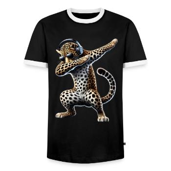 Funny Dabbing Leopard Animal Lover Animal Safari - Men's Ringer Shirt - black/white - Front - AI Model Female 172 light (172cm) & AI Model Male 178 light (178cm)