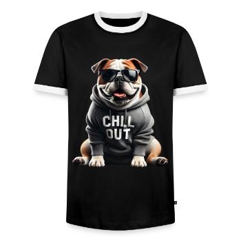Funny English Bulldog Animal Lover Chilling - Men's Ringer Shirt - black/white - Front - AI Model Female 172 light (172cm) & AI Model Male 178 light (178cm)