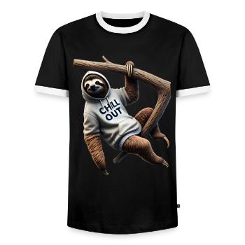Funny Sloth Chill Out Animal Lover Chilling - Men's Ringer Shirt - black/white - Front - AI Model Female 172 light (172cm) & AI Model Male 178 light (178cm)