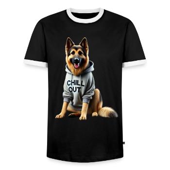 Funny German Shepherd Chill Out Chill - Men's Ringer Shirt - black/white - Front - AI Model Female 172 light (172cm) & AI Model Male 178 light (178cm)