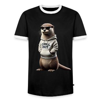 Funny Otter Chill Out Animal Lover Chill - Men's Ringer Shirt - black/white - Front - AI Model Female 172 light (172cm) & AI Model Male 178 light (178cm)
