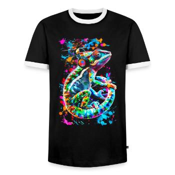 Chameleon Animal Animal Lover Headphones Reptiles - Men's Ringer Shirt - black/white - Front - AI Model Female 172 light (172cm) & AI Model Male 178 light (178cm)