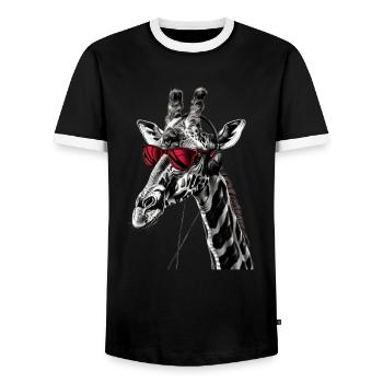 Giraffe Motif Animal Animal Lover Headphone Art - Men's Ringer Shirt - black/white - Front - AI Model Female 172 light (172cm) & AI Model Male 178 light (178cm)