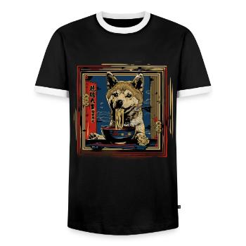 Hunde Motiv Manga Ramen Nudel Hund Anime Kunst - Männer Kontrast-T-Shirt - Schwarz/Weiß - Vorne - AI Model Female 172 light (172cm) & AI Model Male 178 light (178cm)