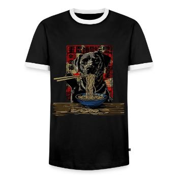 Hunde Motiv Manga Ramen Nudel Hund Anime Kunst - Männer Kontrast-T-Shirt - Schwarz/Weiß - Vorne - AI Model Female 172 light (172cm) & AI Model Male 178 light (178cm)