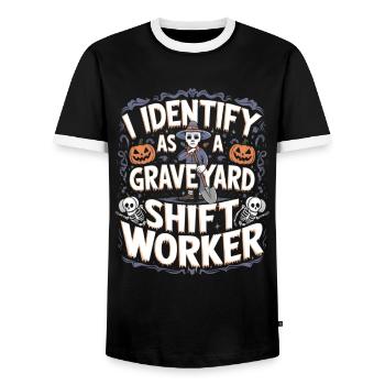 I Identify As A Graveyard Shift Worker - Men's Ringer Shirt - black/white - Front - AI Model Female 172 light (172cm) & AI Model Male 178 light (178cm)