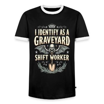 I Identify As A Graveyard Shift Worker - Men's Ringer Shirt - black/white - Front - AI Model Female 172 light (172cm) & AI Model Male 178 light (178cm)