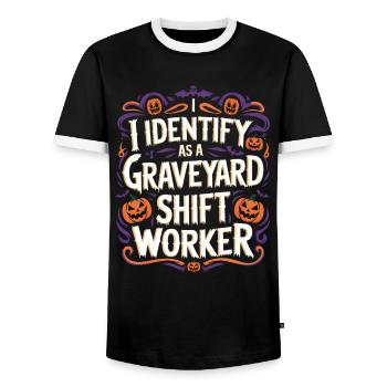 I Identify As A Graveyard Shift Worker - Men's Ringer Shirt - black/white - Front - AI Model Female 172 light (172cm) & AI Model Male 178 light (178cm)