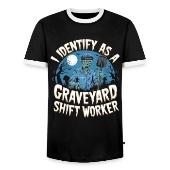 I Identify As A Graveyard Shift Worker - Men's Ringer Shirt - black/white - Front - AI Model Female 172 light (172cm) & AI Model Male 178 light (178cm)
