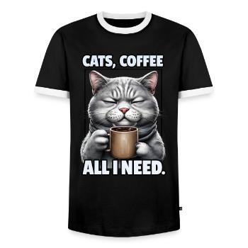 Lustiges Katze Kunst Katzenbesitzer Katzen Kaffee - Männer Kontrast-T-Shirt - Schwarz/Weiß - Vorne - AI Model Female 172 light (172cm) & AI Model Male 178 light (178cm)