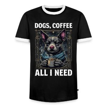 Funny Dog Art Dog Owner Dogs Coffee - Men's Ringer Shirt - black/white - Front - AI Model Female 172 light (172cm) & AI Model Male 178 light (178cm)