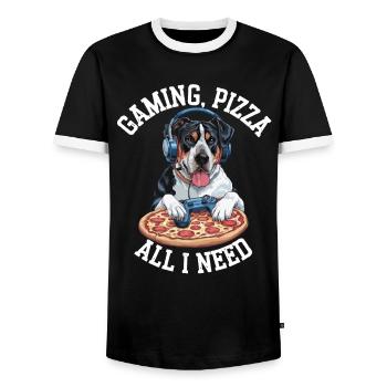 Drôle de chien Gaming Pizza Gamer Gamer Gaming - T-shirt contrasté Homme - noir/blanc - Devant - AI Model Female 172 light (172cm) & AI Model Male 178 light (178cm)