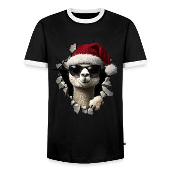 Alpaca Breeder Llama Christmas Christmas Alpaca - Men's Ringer Shirt - black/white - Front - AI Model Female 172 light (172cm) & AI Model Male 178 light (178cm)