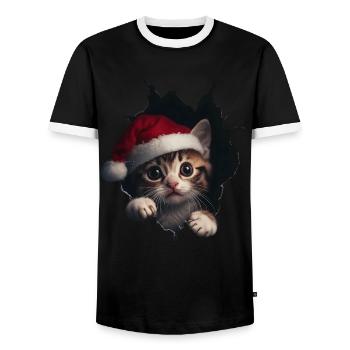 Chat Propriétaire Chats Noël Noël Chat - T-shirt contrasté Homme - noir/blanc - Devant - AI Model Female 172 light (172cm) & AI Model Male 178 light (178cm)