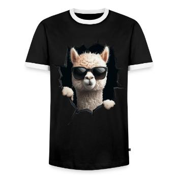 Funny Alpaca Alpaca Lover Cute Zoo Animals - Men's Ringer Shirt - black/white - Front - AI Model Female 172 light (172cm) & AI Model Male 178 light (178cm)