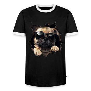 Drôle de chien propriétaire Chien mignon Bouledogue - T-shirt contrasté Homme - noir/blanc - Devant - AI Model Female 172 light (172cm) & AI Model Male 178 light (178cm)