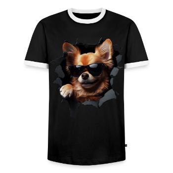 Drôle de chien propriétaire Chien mignon Chihuahua - T-shirt contrasté Homme - noir/blanc - Devant - AI Model Female 172 light (172cm) & AI Model Male 178 light (178cm)