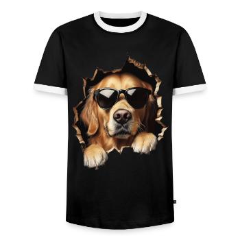 Drôle de chiens Propriétaire de chien Chien mignon Retriever - T-shirt contrasté Homme - noir/blanc - Devant - AI Model Female 172 light (172cm) & AI Model Male 178 light (178cm)