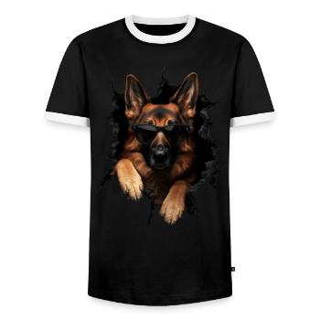 Drôle de chien propriétaire Chien mignon Chien de berger - T-shirt contrasté Homme - noir/blanc - Devant - AI Model Female 172 light (172cm) & AI Model Male 178 light (178cm)