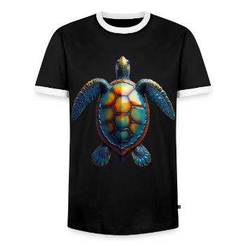 Sea Turtle Lover Motif Wildlife Safari - Men's Ringer Shirt - black/white - Front - AI Model Female 172 light (172cm) & AI Model Male 178 light (178cm)
