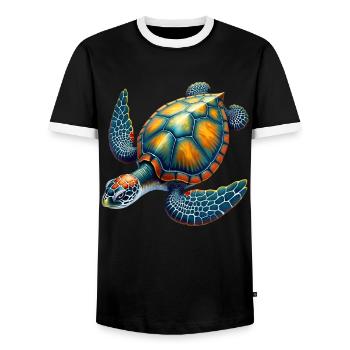 Sea Turtle Lover Motif Wildlife Safari - Men's Ringer Shirt - black/white - Front - AI Model Female 172 light (172cm) & AI Model Male 178 light (178cm)