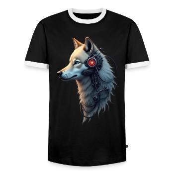 Funny Robot Art Wolf Cyborg Animal AI Wolf - Men's Ringer Shirt - black/white - Front - AI Model Female 172 light (172cm) & AI Model Male 178 light (178cm)
