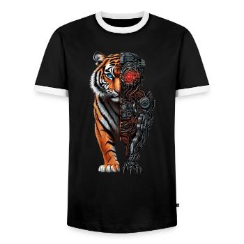 Lustiger Roboter Kunst Tiger Cyborg Tier AI Tiger - Männer Kontrast-T-Shirt - Schwarz/Weiß - Vorne - AI Model Female 172 light (172cm) & AI Model Male 178 light (178cm)