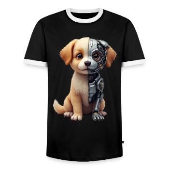 Funny Robot Dog Cyborg Animal AI Dog Robot - Men's Ringer Shirt - black/white - Front - AI Model Female 172 light (172cm) & AI Model Male 178 light (178cm)