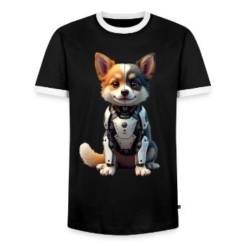 Funny Robot Dog Cyborg Animal AI Dog Robot - Men's Ringer Shirt - black/white - Front - AI Model Female 172 light (172cm) & AI Model Male 178 light (178cm)