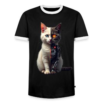Lustige Roboter Katze Tech Katzen Cyborg Tier Cat - Männer Kontrast-T-Shirt - Schwarz/Weiß - Vorne - AI Model Female 172 light (172cm) & AI Model Male 178 light (178cm)