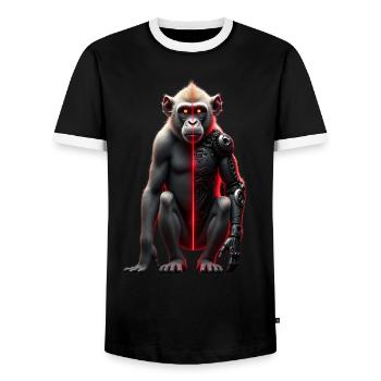 Drôle Robot Art Singe Cyborg Animal AI Monkey - T-shirt contrasté Homme - noir/blanc - Devant - AI Model Female 172 light (172cm) & AI Model Male 178 light (178cm)