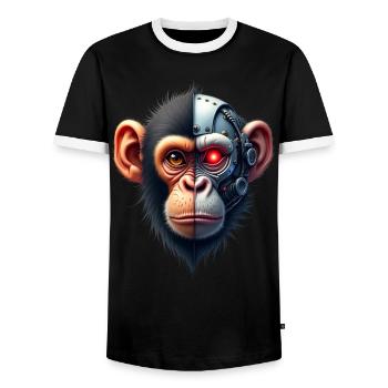 Drôle Robot Art Singe Cyborg Animal AI Monkey - T-shirt contrasté Homme - noir/blanc - Devant - AI Model Female 172 light (172cm) & AI Model Male 178 light (178cm)