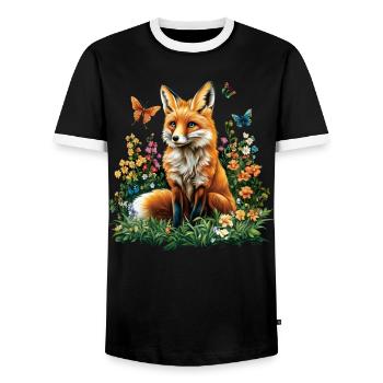 Fox Lover Woodland Flowers Art Foxes Cute Fox - Men's Ringer Shirt - black/white - Front - AI Model Female 172 light (172cm) & AI Model Male 178 light (178cm)