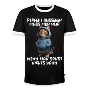 Funny Cats Saying Animal Lover Funny Cat Cat - Men's Ringer Shirt - black/white - Front - AI Model Female 172 light (172cm) & AI Model Male 178 light (178cm)