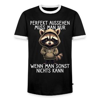 Drôle de raton laveur disant Amoureux des animaux Drôle de raton laveur - T-shirt contrasté Homme - noir/blanc - Devant - AI Model Female 172 light (172cm) & AI Model Male 178 light (178cm)
