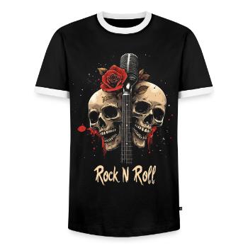 Rock N Roll Skull Electric Guitar Rose Music Rocker - Men's Ringer Shirt - black/white - Front - AI Model Female 172 light (172cm) & AI Model Male 178 light (178cm)
