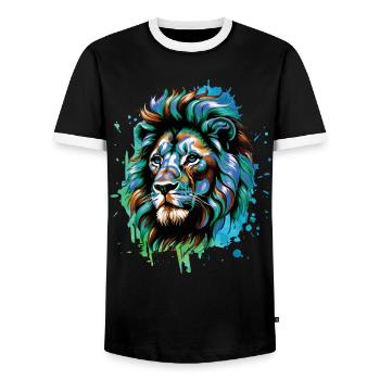 Lion Lover Wildlife Safari Art Lion Colorful - Men's Ringer Shirt - black/white - Front - AI Model Female 172 light (172cm) & AI Model Male 178 light (178cm)