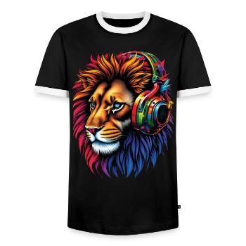Lion Lover Wildlife Safari Art Lion Colorful - Men's Ringer Shirt - black/white - Front - AI Model Female 172 light (172cm) & AI Model Male 178 light (178cm)