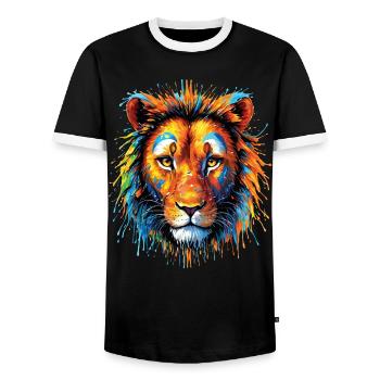 Lion Lover Wildlife Safari Art Lion Colorful - Men's Ringer Shirt - black/white - Front - AI Model Female 172 light (172cm) & AI Model Male 178 light (178cm)