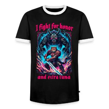 Medieval Cat Tuna Artwork Honor Honor - Men's Ringer Shirt - black/white - Front - AI Model Female 172 light (172cm) & AI Model Male 178 light (178cm)