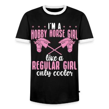 Hobby Horsing Steckenpferd Horse Pferde Reiten - Männer Kontrast-T-Shirt - Schwarz/Weiß - Vorne - AI Model Female 172 light (172cm) & AI Model Male 178 light (178cm)
