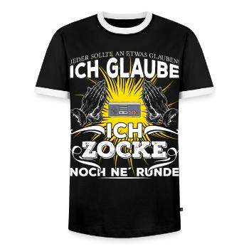 Ich glaube ich zocke noch ne Runde (hell) - Männer Kontrast-T-Shirt - Schwarz/Weiß - Vorne - AI Model Female 172 light (172cm) & AI Model Male 178 light (178cm)