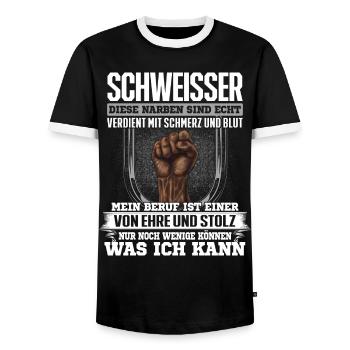 SCHWEISSER - Ehre und Stolz - Männer Kontrast-T-Shirt - Schwarz/Weiß - Vorne - AI Model Female 172 light (172cm) & AI Model Male 178 light (178cm)