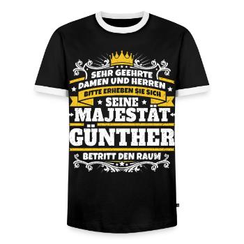 His Majesty Günther - Men's Ringer Shirt - black/white - Front - AI Model Female 172 light (172cm) & AI Model Male 178 light (178cm)