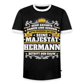 His Majesty Hermann - Men's Ringer Shirt - black/white - Front - AI Model Female 172 light (172cm) & AI Model Male 178 light (178cm)