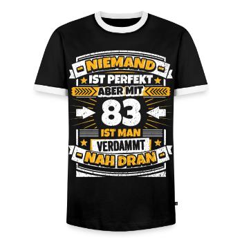 Lustiger Spruch 83. Geburtstag - Männer Kontrast-T-Shirt - Schwarz/Weiß - Vorne - AI Model Female 172 light (172cm) & AI Model Male 178 light (178cm)
